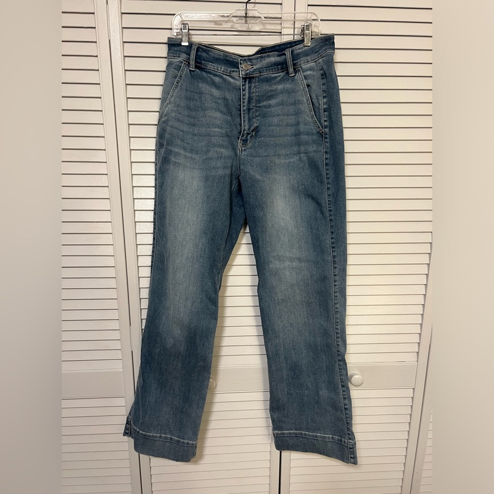 Judy Blue Plus Size Dodge City Mid Rise Wide Leg Trousers Medium Blue